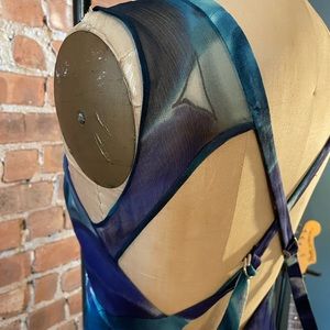 Foley+Corrina Silk Chiffon Maxi Dress Blue Floral with Blue Silk Habotai Lining